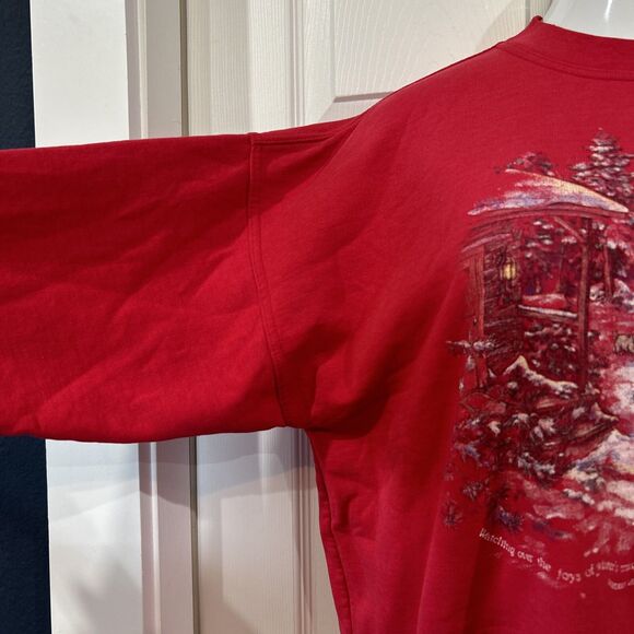 Vintage Northern Reflections Winter Cabin Graphic Sweatshirt Red Cottage Core XL - Picture 8 of 13